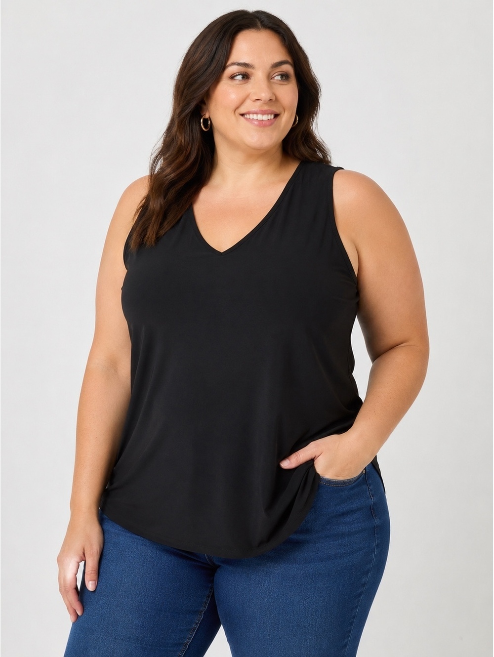 Susan Graver Essentials Black V-Neck Stretch Tank Top Women’s 1X